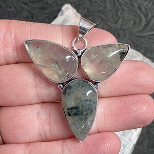 Triple Epidote Included Prehnite Pendant Stone Crystal Jewelry